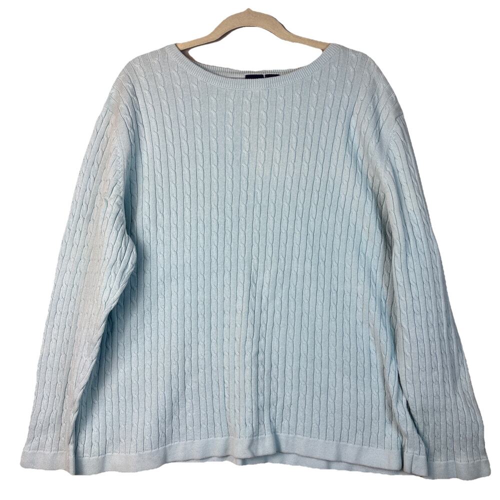 Basic Editions Sweater Womens‎ Plus 3X Blue Soft Chunky Cable Knit Heavy Cotton